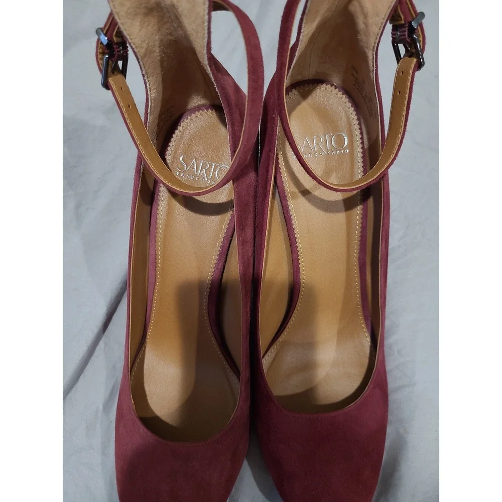 Abbington Burgundy Suede Franco Sarto Pump Women's SZ 10M ankle strap block heel